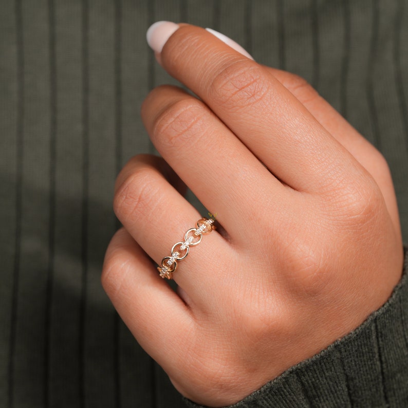Lab Grown Diamond Open Chain Link Ring in 14K Gold
