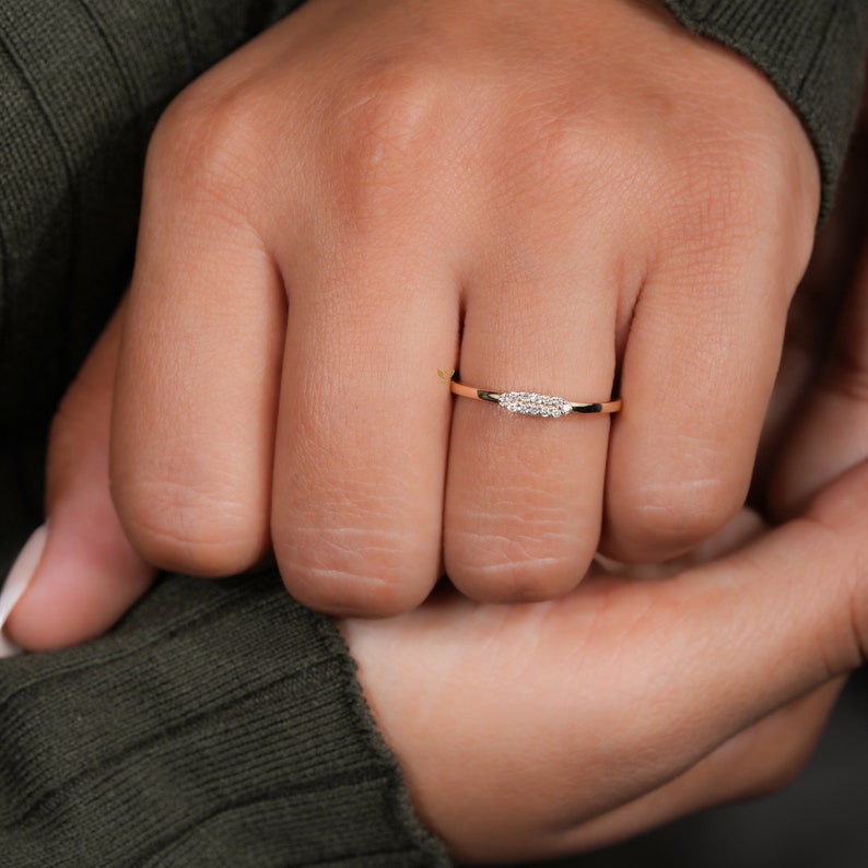 14K Gold Pave Lab Diamond Tiny Signet Ring