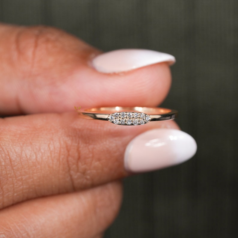 14K Gold Pave Lab Diamond Tiny Signet Ring