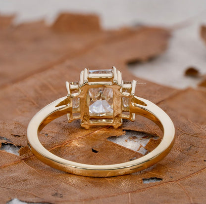Radiant Lab Diamond Three Stone Ring – 1 CT Baguette Engagement Ring
