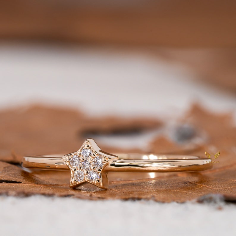 14K Gold Lab Grown Diamond Star Celestial Ring