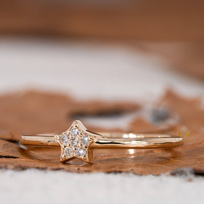 14K Gold Lab Grown Diamond Star Celestial Ring