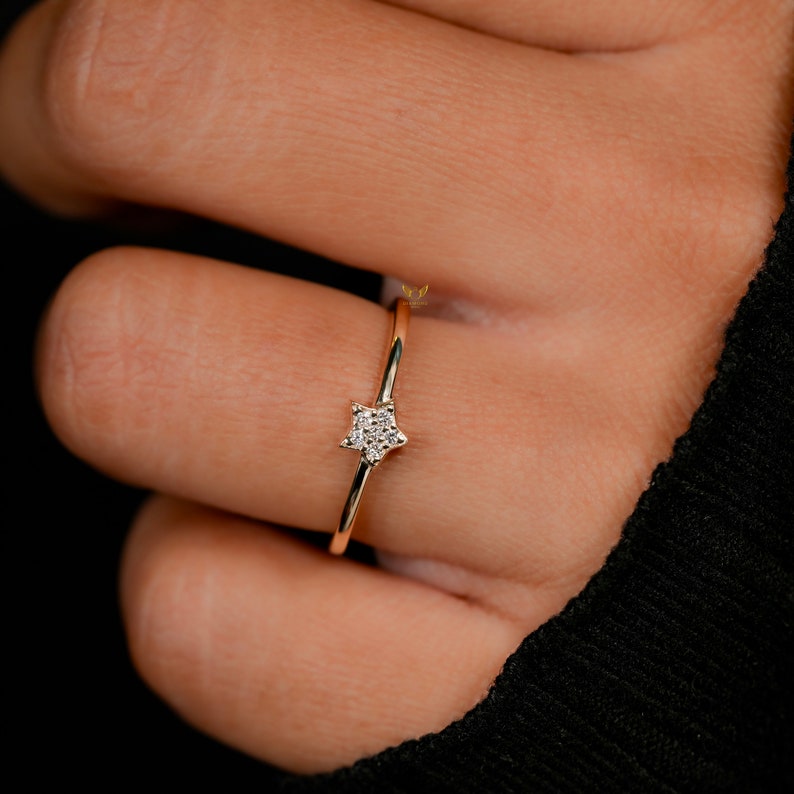 14K Gold Lab Grown Diamond Star Celestial Ring