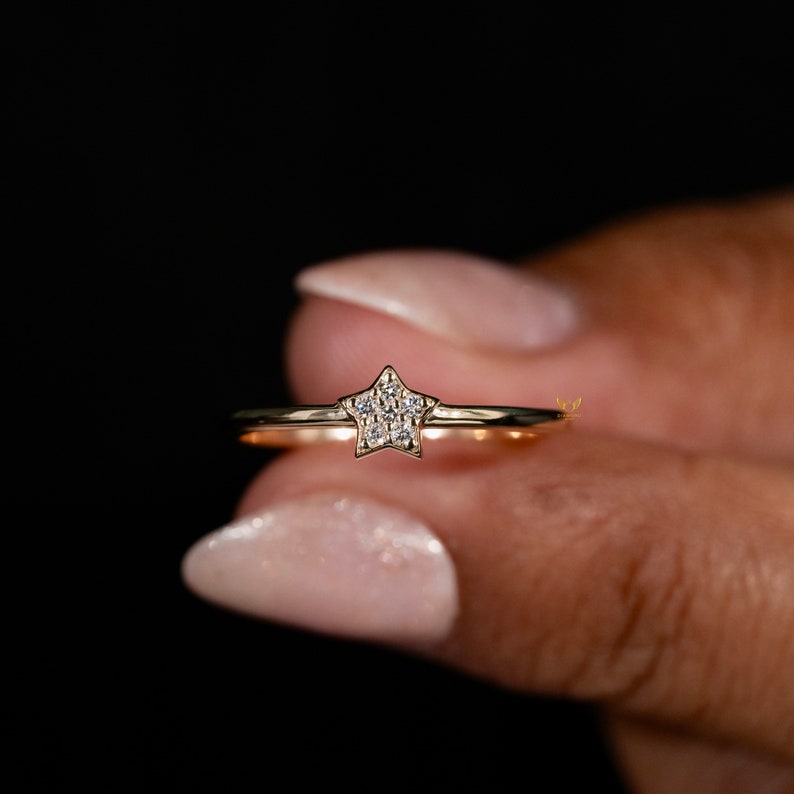 14K Gold Lab Grown Diamond Star Celestial Ring