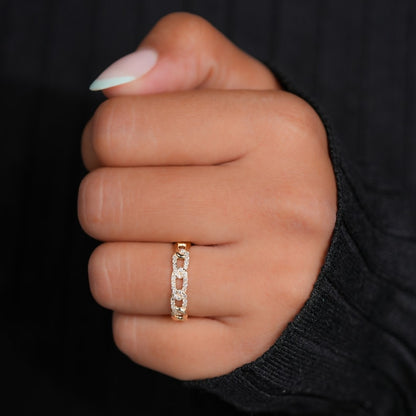 Round Lab Diamond Pave Chain Ring – 14K Gold Cuban Link Everyday Band
