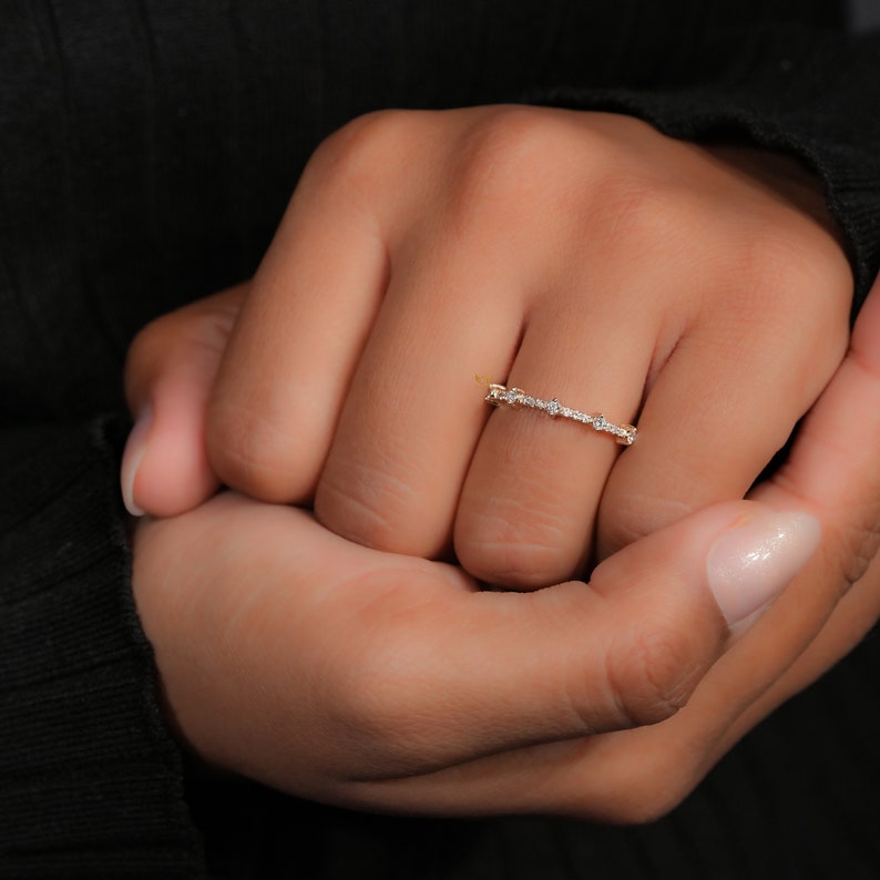 14K Gold Lab Diamond Pave Half Eternity Minimalist Ring