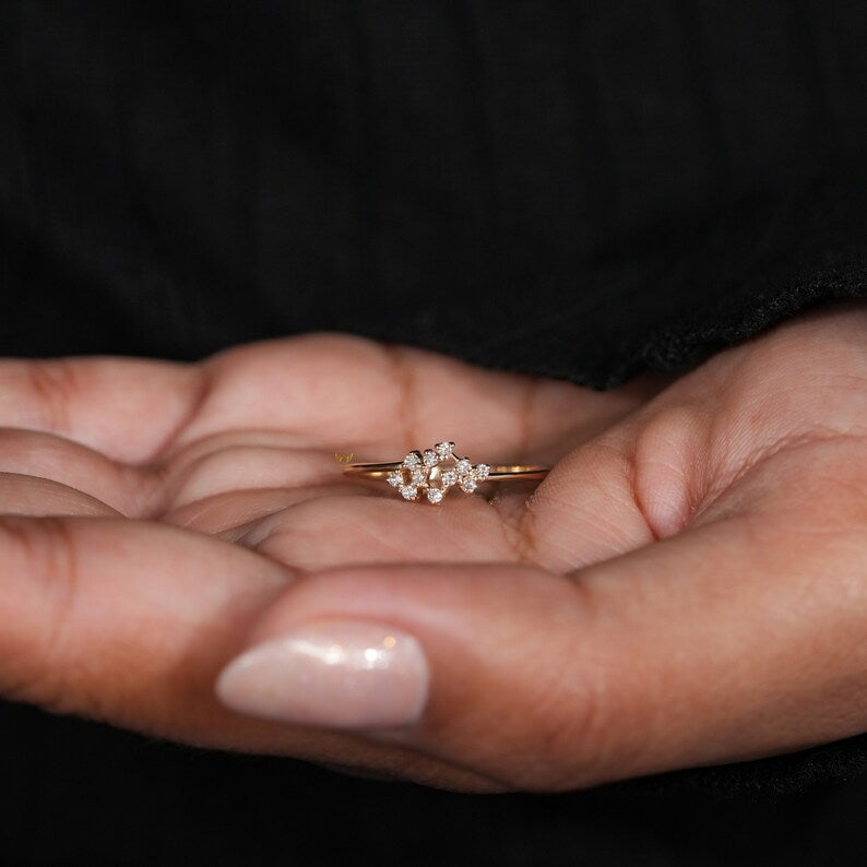14K Gold Lab Diamond Tiny Cluster Stacking Ring