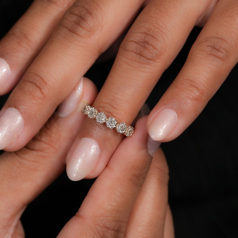 Lab Grown Diamond Band,Floral Wedding Ring,Minimalist Stacking Ring for Women,Flower Eternity Band,Anniversary Ring For Wife