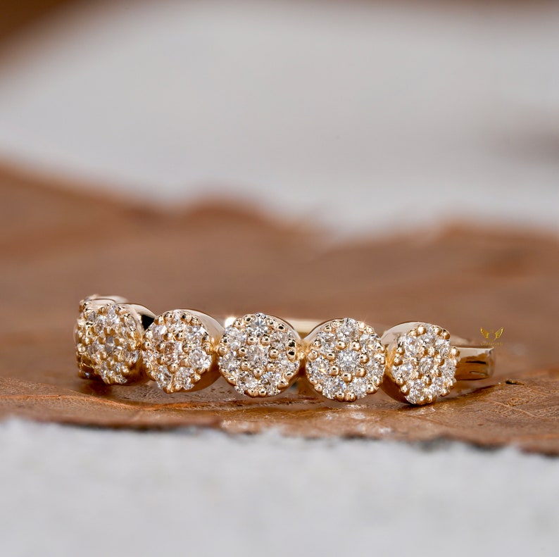 Lab Grown Diamond Band,Floral Wedding Ring,Minimalist Stacking Ring for Women,Flower Eternity Band,Anniversary Ring For Wife