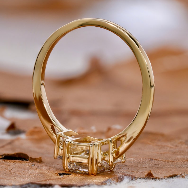 Radiant Lab Diamond Three Stone Ring – 1 CT Baguette Engagement Ring