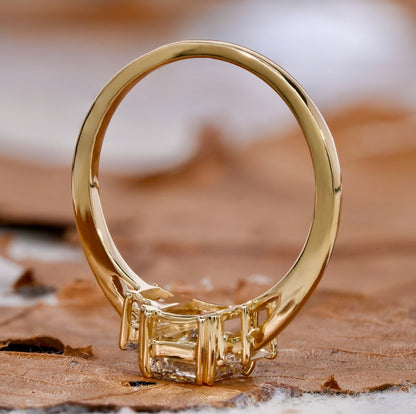 Radiant Lab Diamond Three Stone Ring – 1 CT Baguette Engagement Ring