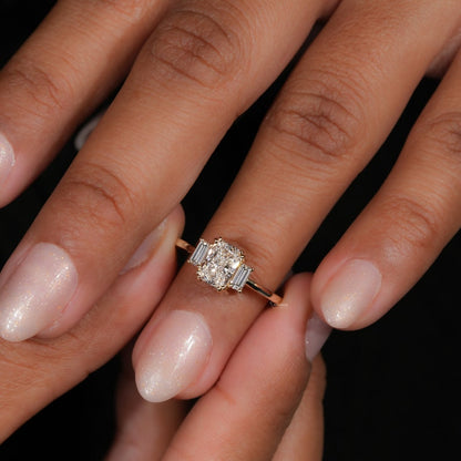 Radiant Lab Diamond Three Stone Ring – 1 CT Baguette Engagement Ring
