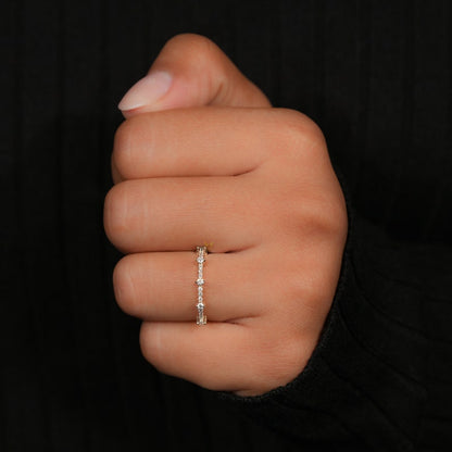 14K Gold Lab Diamond Pave Half Eternity Minimalist Ring