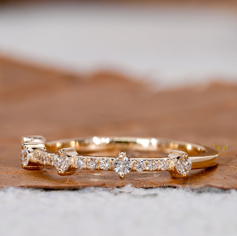 14K Gold Lab Diamond Pave Half Eternity Minimalist Ring