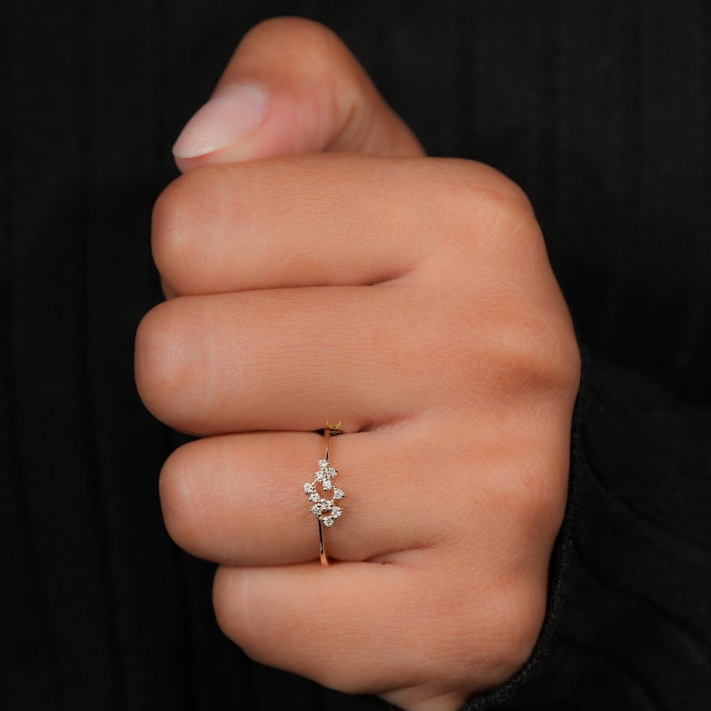 14K Gold Lab Diamond Tiny Cluster Stacking Ring