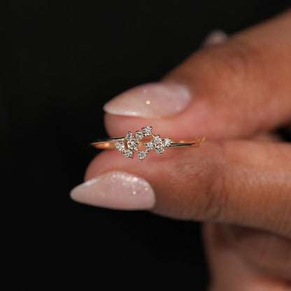 14K Gold Lab Diamond Tiny Cluster Stacking Ring