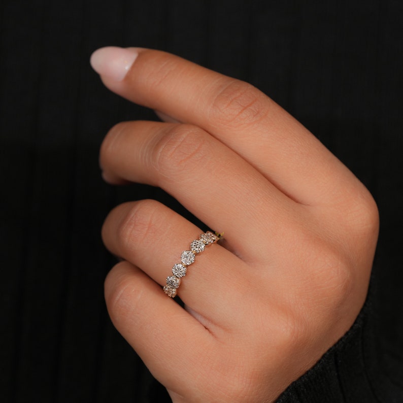 Lab Grown Diamond Band,Floral Wedding Ring,Minimalist Stacking Ring for Women,Flower Eternity Band,Anniversary Ring For Wife