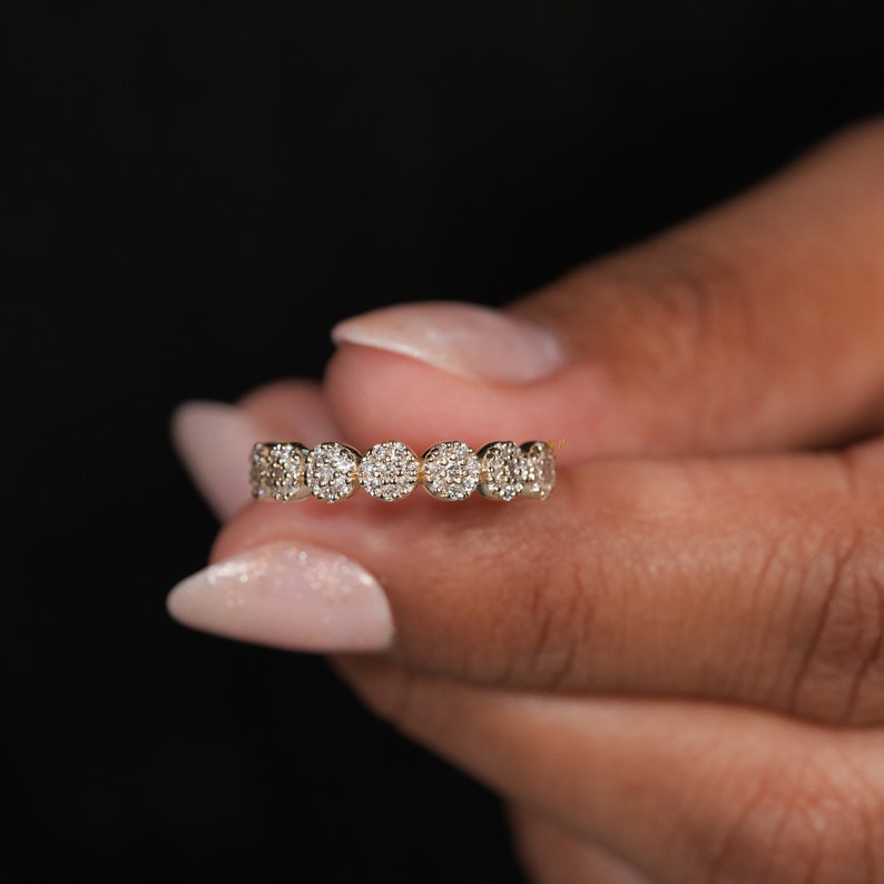 Lab Grown Diamond Band,Floral Wedding Ring,Minimalist Stacking Ring for Women,Flower Eternity Band,Anniversary Ring For Wife