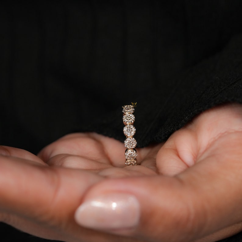 Lab Grown Diamond Band,Floral Wedding Ring,Minimalist Stacking Ring for Women,Flower Eternity Band,Anniversary Ring For Wife