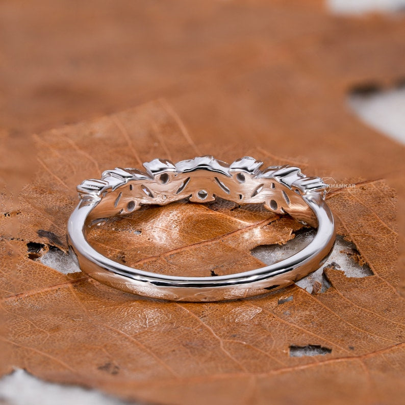 Marquise & Round Cut Lab Grown Diamond Band,Half Eternity Wedding Band, Matching/Stackable Band,Lab Created Diamond Band,Anniversary Gifts