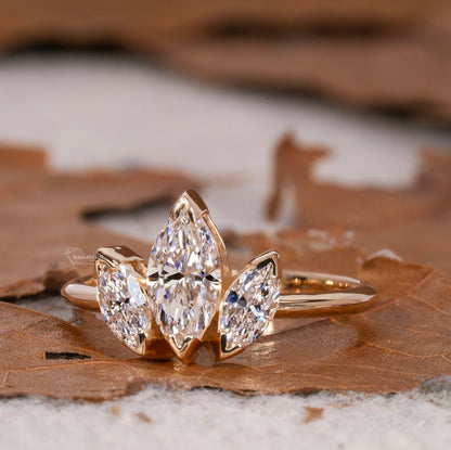 1.01CT Marquise Lab Diamond Three Stone Engagement Ring
