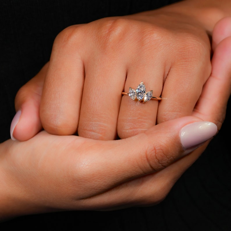 1.01CT Marquise Lab Diamond Three Stone Engagement Ring
