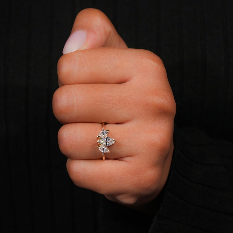 1.01CT Marquise Lab Diamond Three Stone Engagement Ring