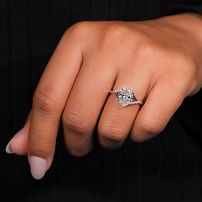 Oval Lab Diamond Ring, Split Shank Pave Engagement Ring