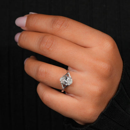 Oval Lab Diamond Ring, Split Shank Pave Engagement Ring