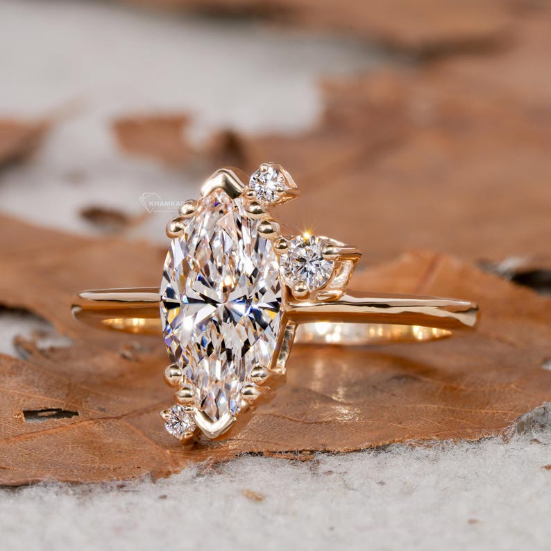 1.00CT Marquise Lab Diamond Cluster Ring, Engagement/Wedding Gift