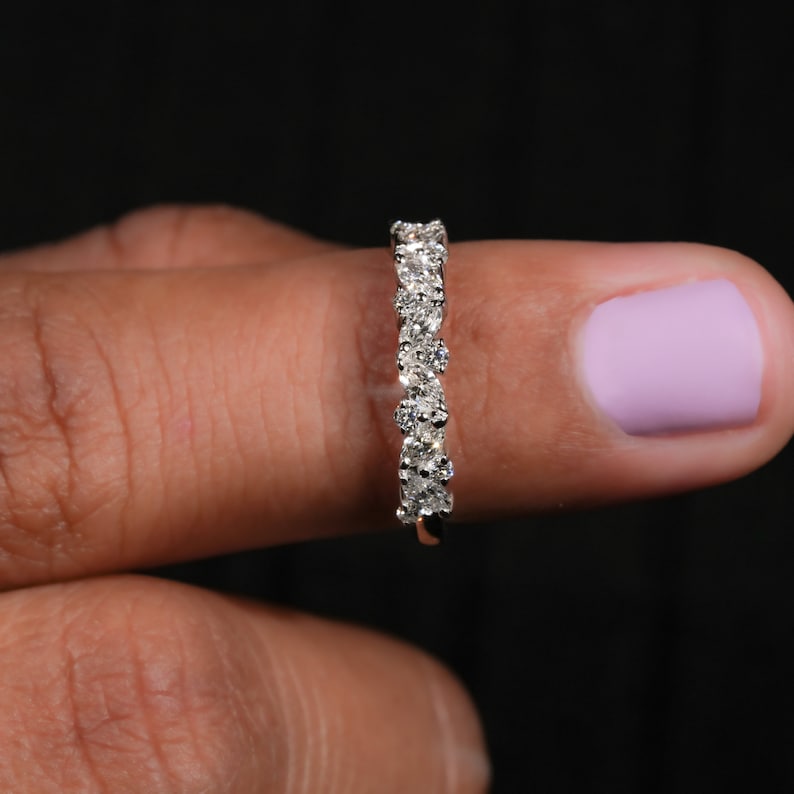 Marquise & Round Cut Lab Grown Diamond Band,Half Eternity Wedding Band, Matching/Stackable Band,Lab Created Diamond Band,Anniversary Gifts