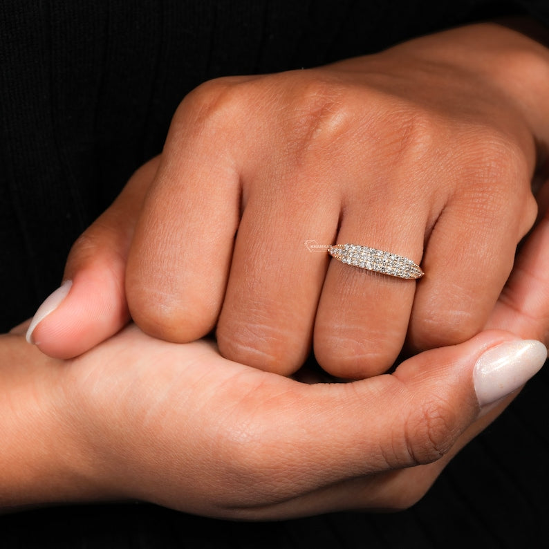14K Gold Minimalist Pinky Ring | Pave Diamond Anniversary Gift