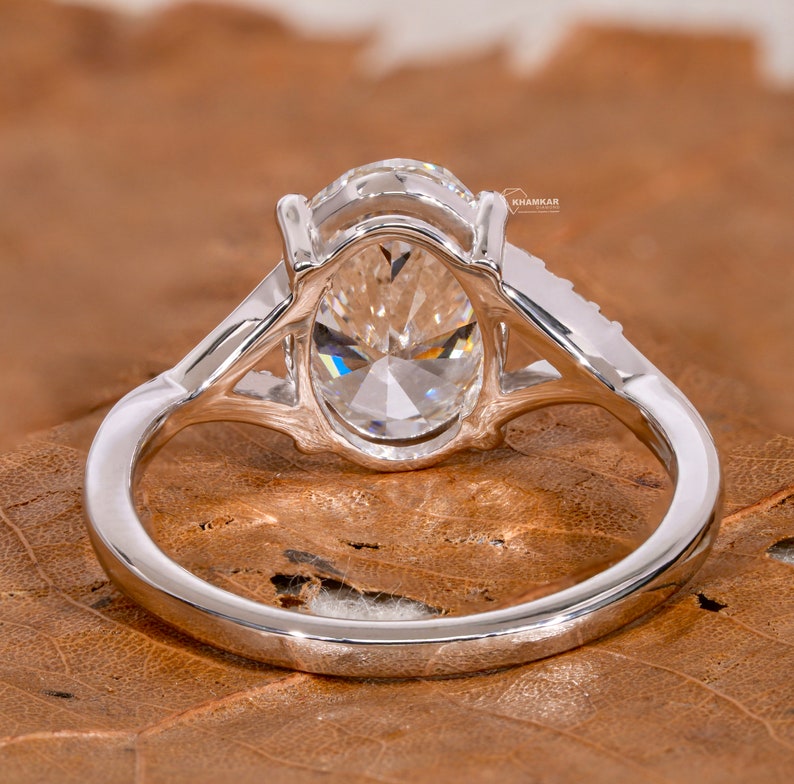 Oval Lab Diamond Ring, Split Shank Pave Engagement Ring