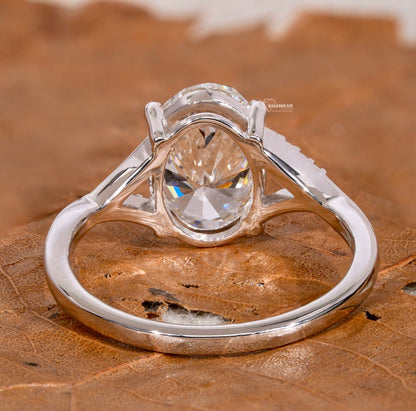 Oval Lab Diamond Ring, Split Shank Pave Engagement Ring