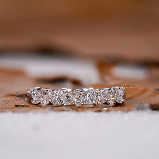 Marquise & Round Cut Lab Grown Diamond Band,Half Eternity Wedding Band, Matching/Stackable Band,Lab Created Diamond Band,Anniversary Gifts