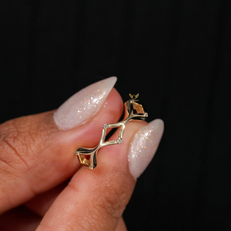 14K Gold Lab Grown Diamond Criss Cross X Ring