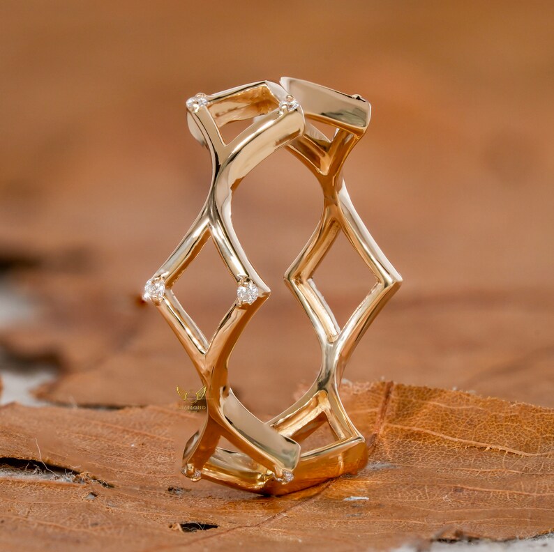 14K Gold Lab Grown Diamond Criss Cross X Ring