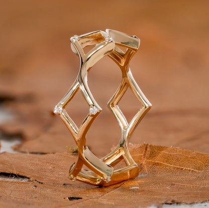 14K Gold Lab Grown Diamond Criss Cross X Ring