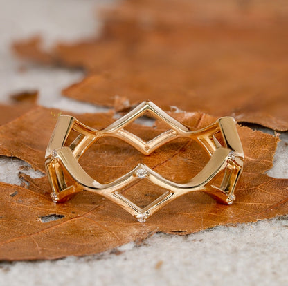 14K Gold Lab Grown Diamond Criss Cross X Ring