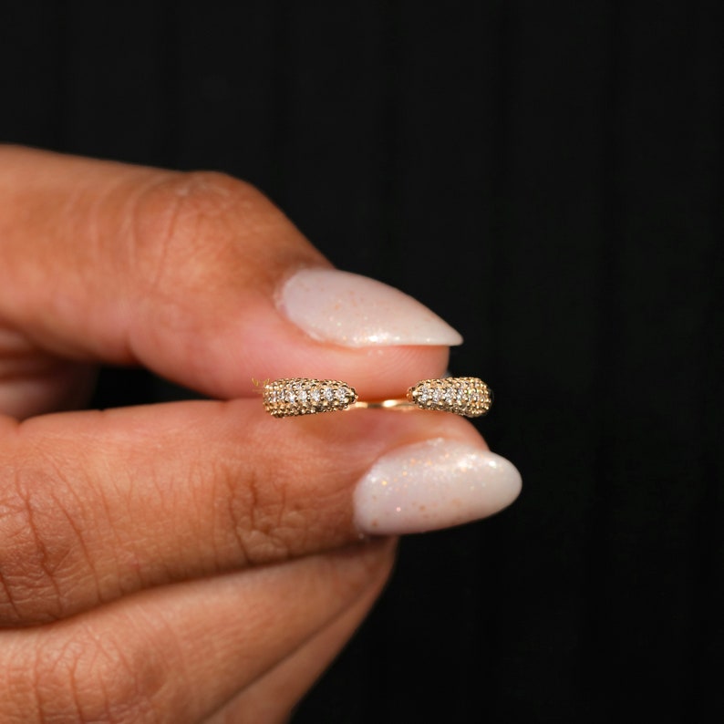 14K Gold Micro Pave Diamond Open Gap Wedding Band