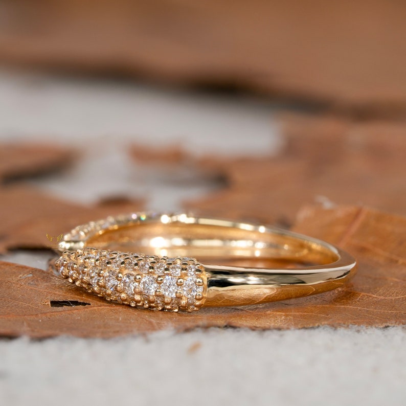 14K Gold Micro Pave Diamond Open Gap Wedding Band