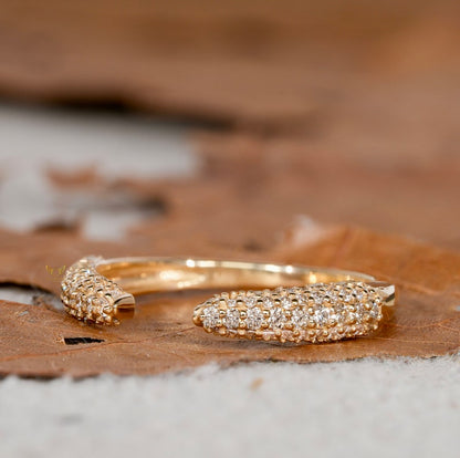 14K Gold Micro Pave Diamond Open Gap Wedding Band