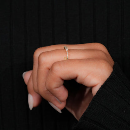 14K Gold Curved Chevron Lab Diamond Stacking Ring