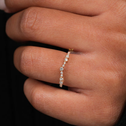 14K Gold Curved Chevron Lab Diamond Stacking Ring