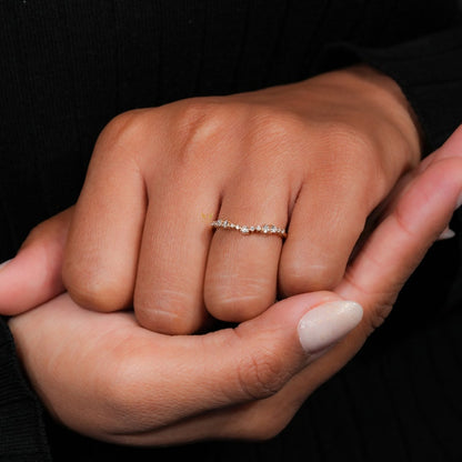 14K Gold Curved Chevron Lab Diamond Stacking Ring