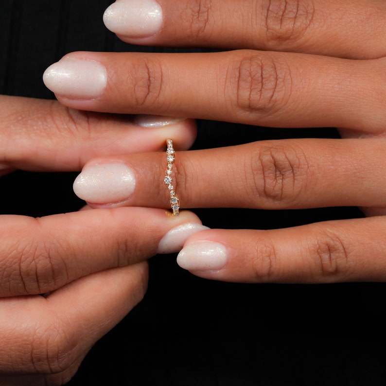 14K Gold Curved Chevron Lab Diamond Stacking Ring