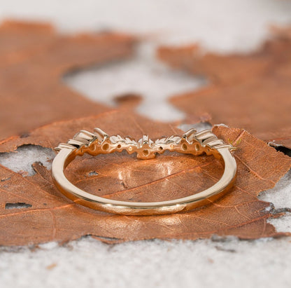 14K Gold Curved Chevron Lab Diamond Stacking Ring