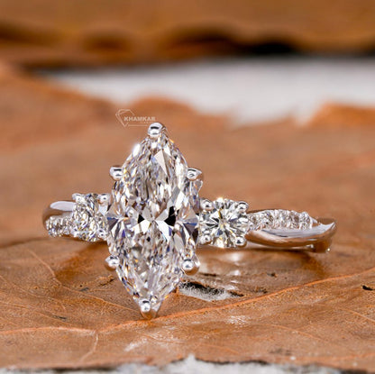 Marquise Lab Diamond Ring – 1–2 CT Twisted Three Stone Engagement ring