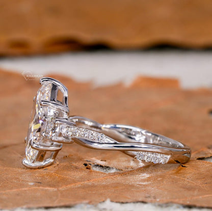 Marquise Lab Diamond Ring – 1–2 CT Twisted Three Stone Engagement ring