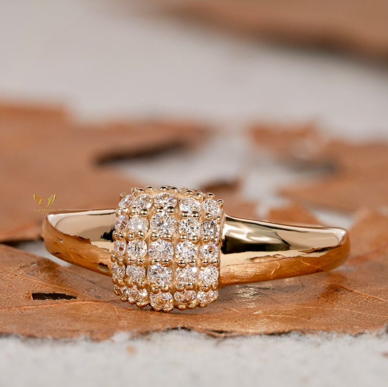 Lab Grown Diamond Signet Ring – 14K Gold Pave Minimal Ring